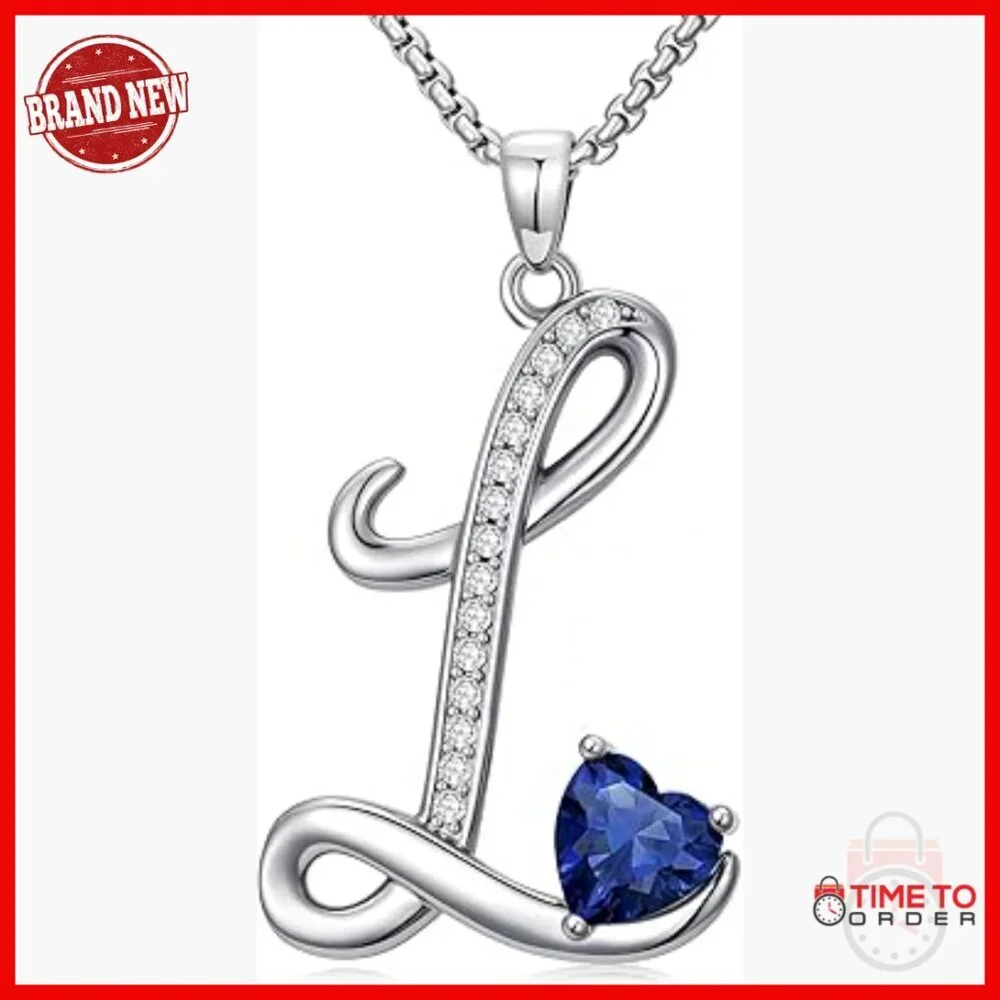 Personalized Initial Birthstone Pendant Necklace 18k White Gold Plated